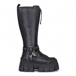 Buffalo Dames Biker Kniehoge Zwarte Chunky Goth Platform Laarzen - Gospher Hi