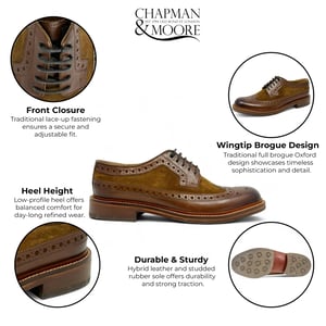Chapman & Moore Herrskor i mahognyläder, brunt mocka, Oxford-skor