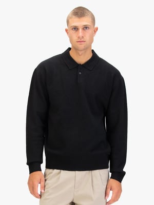 Luke 1977 Men's Kingsbridge Long Sleeve Knitted Polo in Black