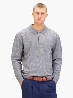 Luke 1977 Men's Kingsbridge Long Sleeve Knitted Polo in Grey
