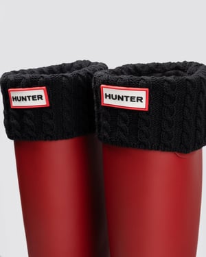 Recycled Mini Cable Tall Boot Sock Tall Sock in Black