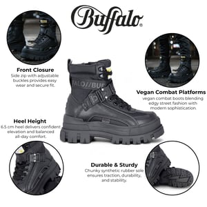 Buffalo Dames Zwarte Chunky Platform Hoge Enkel Combat Boots - ASPHA-COM1