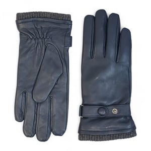 Heren marineblauwe Italiaanse leren warme wollen voering winter fiets- en autorijhandschoenen