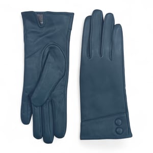 Dames winterhandschoenen met Italiaanse leren voering in zacht wol en blauwgroene kleur, met knoopsluiting