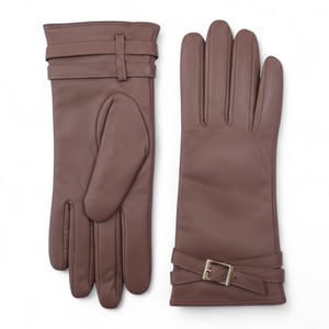 Dames winterhandschoenen met gesp en zachte wollen voering in Italiaans leer in nude beige
