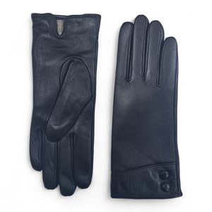 Zwarte Italiaanse leren winterhandschoenen met zachte wollen voering en knoopsluiting voor dames