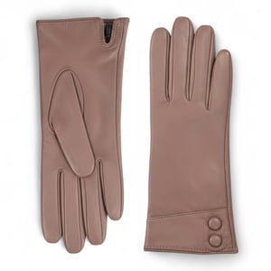 Dames winterhandschoenen in nude beige Italiaans leer met zachte wollen voering en knoopsluiting