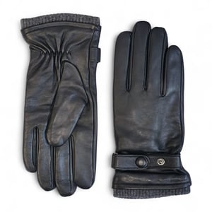 Herenhandschoenen van zwart Italiaans leer met warme wollen voering voor winterfietsen en casual rijden