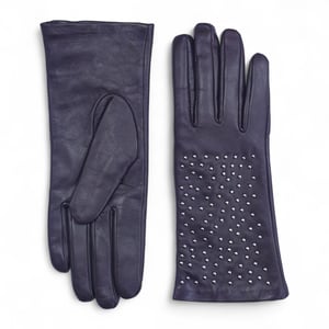 Dames winterhandschoenen met paars Italiaans leer en zachte wollen voering en studs