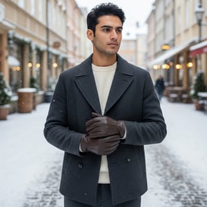 Men’s Brown Italian Leather Warm Wool Lining Winter Stich Design Riding Driving Casual Gloves