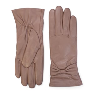 Dames winterhandschoenen met strikmotief in nude beige Italiaans leer en zachte wollen voering