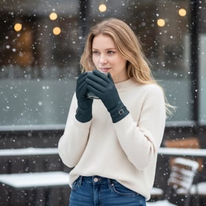 Dames winterhandschoenen met gesp en zachte wollen voering in Italiaans leer in blauwgroen