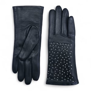 Zwarte Italiaanse leren winterhandschoenen met zachte wollen voering en studs voor dames