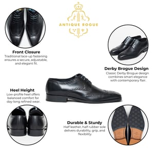 Antique Rogue Herr Svarta Oxford Derby Brogue Läder - Luca