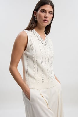 Embellished Hotfix V Neck Knit Tank