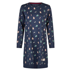 Happy Shorts Dames kerst nachthemd lange mouw donkerblauw gingerbread