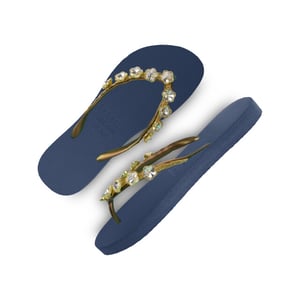 Uzurii Chrystal flower marineblauw dames slippers, , maat: