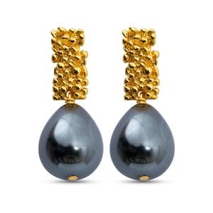 Uzurii Royal pearl oorbellen black, 18k verguld
