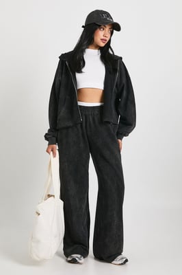 Washed Distressed Hem Straight Leg Tracksuit