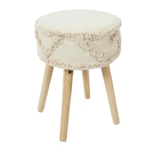 WDMT Ronde kruk met boho design – Ø 30 x 41 cm – houten poten – zachte bekleding –