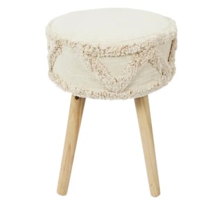 WDMT Ronde kruk met boho design – Ø 30 x 41 cm – houten poten – zachte bekleding –