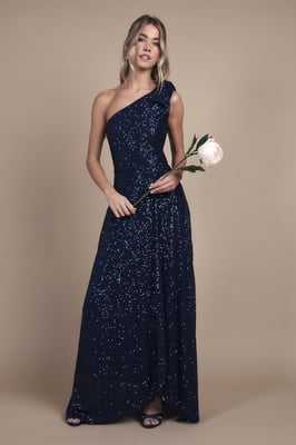 Teen Coast Sequin Bow One Shoulder Maxi Bridesmaid Dress
