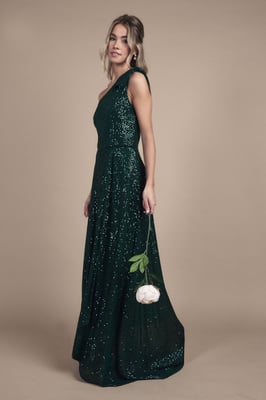 Teen Coast Sequin Bow One Shoulder Maxi Bridesmaid Dress