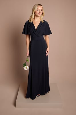 Teen V Neck Flutter Sleeve Bridesmaid Dress