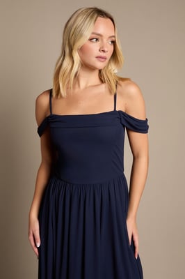 Teen Coast Cold Shoulder Stretch Mesh Bridesmaid Dress