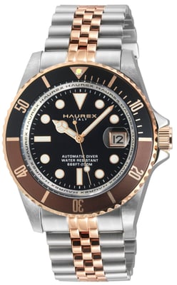 Eterno Brown Bezel Black Dial Two Toned Stainless Steel Bracelet Watch