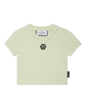Cropped T-Shirt Strass Round Neck Ss