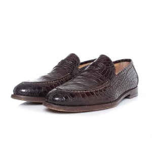 Santoni bruine alligatorleren penny loafers