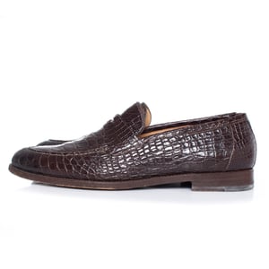Santoni bruine alligatorleren penny loafers