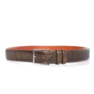 Santoni Alligator leren riem in olijfgroen