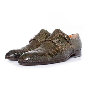 Santoni-schoenen in olijfgroen alligatorleer
