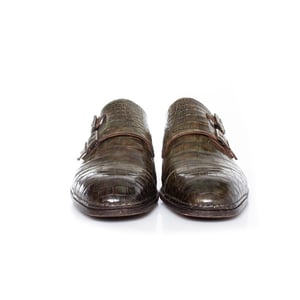 Santoni-schoenen in olijfgroen alligatorleer
