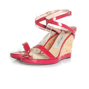 Jimmy Choo fuchsia sandal with cork wedge