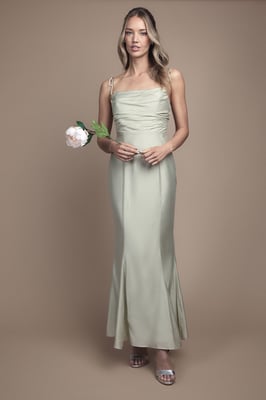 Satin Strappy Cowl Neck Bridesmaid Dress