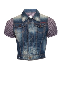 Dsquared2 Beskuren jeansjacka med rutiga ärmar