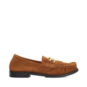 Dune Ladies Granules - Leather Gold Chain Trim Fringed Loafer