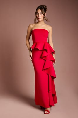 Bandeau Ruffle Stretch Crepe Maxi Dress