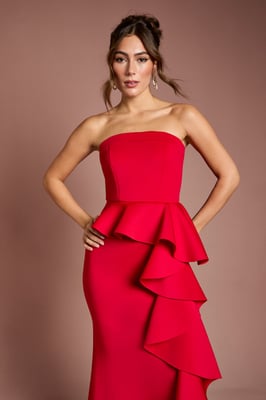 Bandeau Ruffle Stretch Crepe Maxi Dress