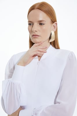 Bandage Figure Form Zip Detail Chiffon Sleeve Knit Top