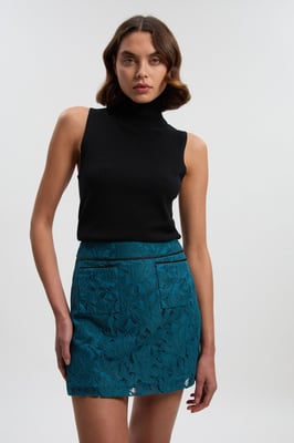 Tipped Corded Lace Woven Mini Skirt