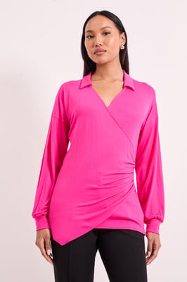 Pink Wrap Front Jersey Shirt