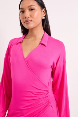 Pink Wrap Front Jersey Shirt