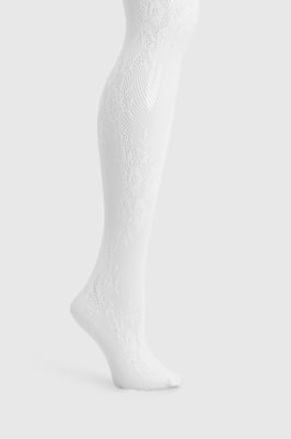 White Floral Lace Fishnet Tights
