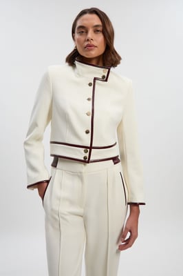 Compact Stretch Pu Mix Tailored Belted Jacket
