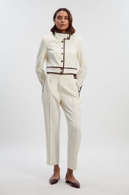 Compact Stretch Pu Mix Tailored Belted Jacket