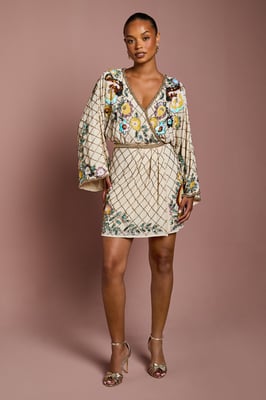 Petite Wrap Top Floral Embellished Mini Dress